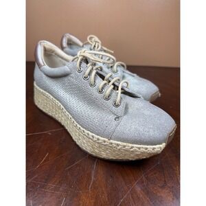 OTBT Silver Shimmer Espadrille Platform Sneakers Metallic Lace Up Shoes